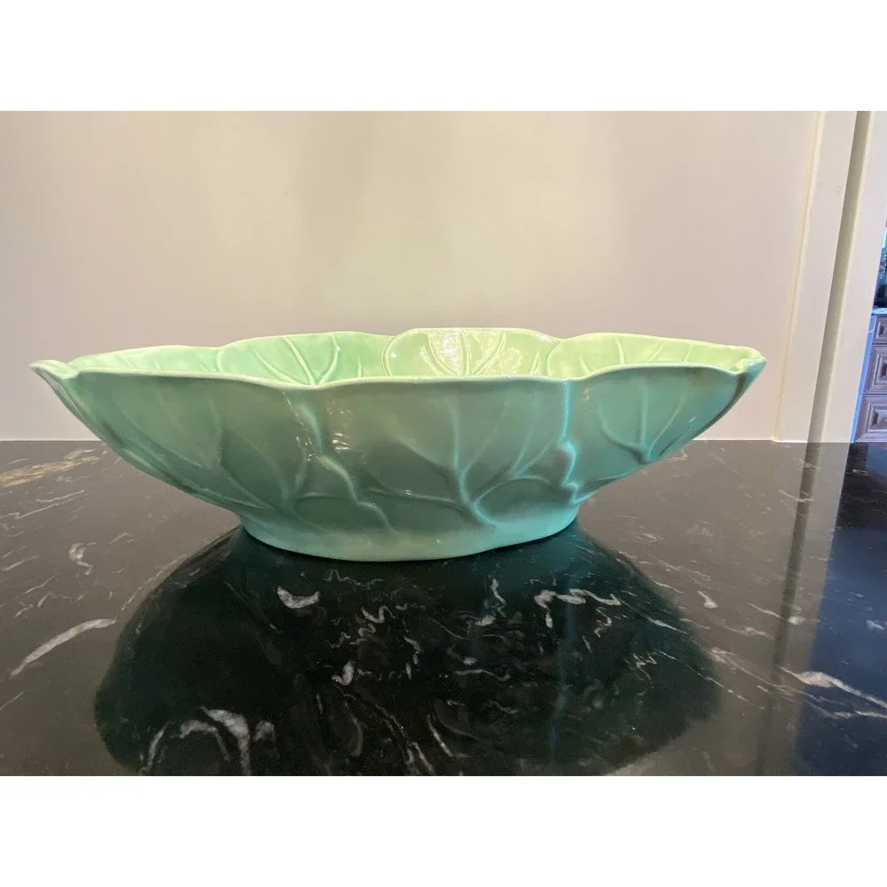 Green Cabbage Leaf Ceramic 7 Piece Salad Bowl Set
